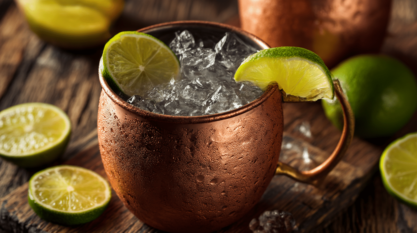 Original Moscow Mule mit Strohhalm und Limettenscheibe