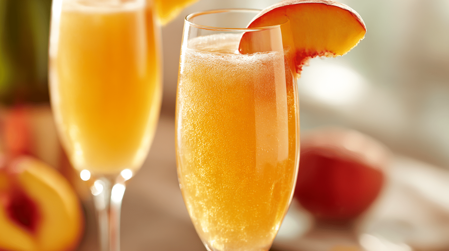 Original Bellini in einem eleganten Glas auf einem festlich gedeckten Tisch