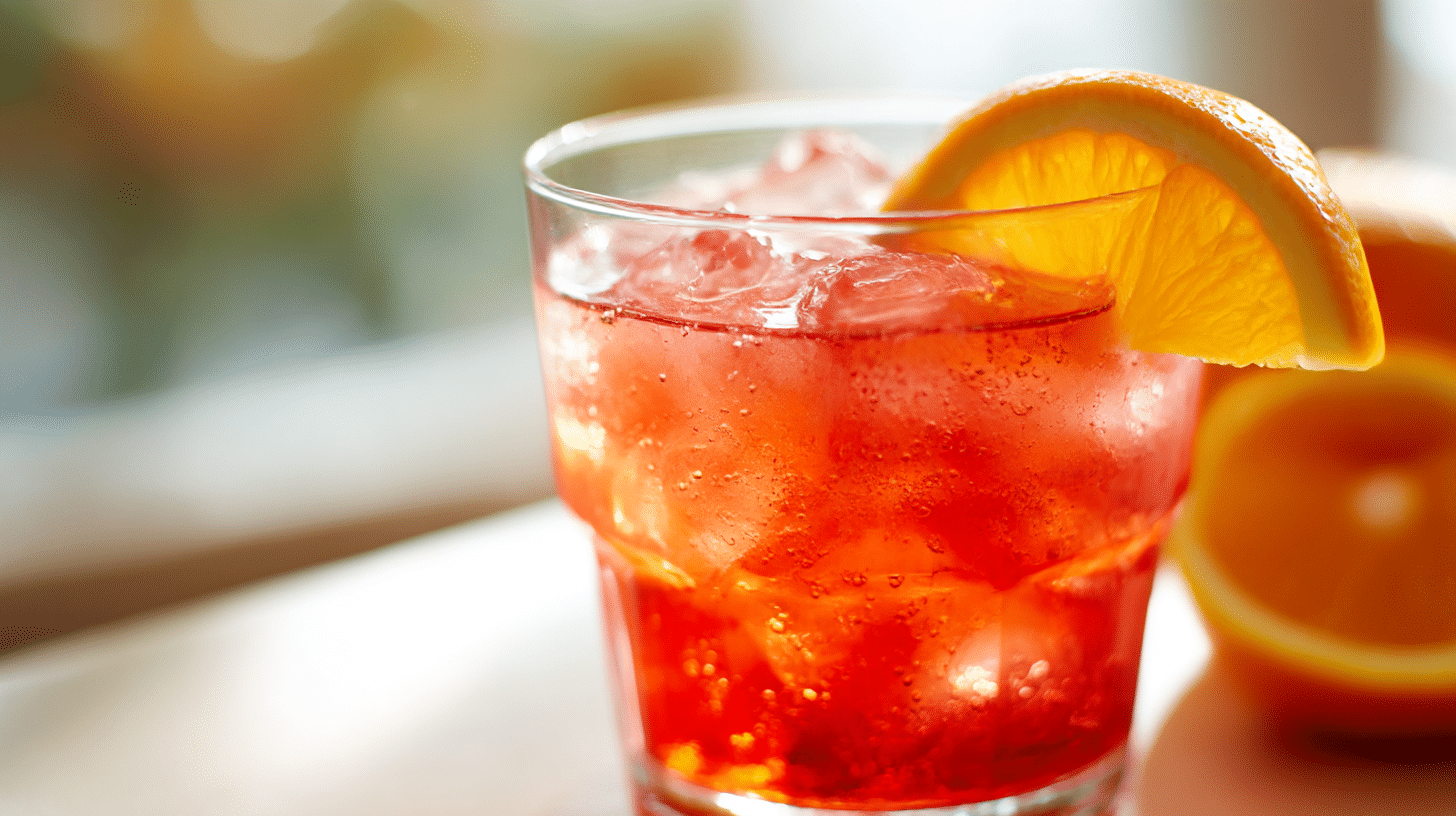 Nahaufnahme eines Cocktails Campari Orange mit Zitrusscheiben