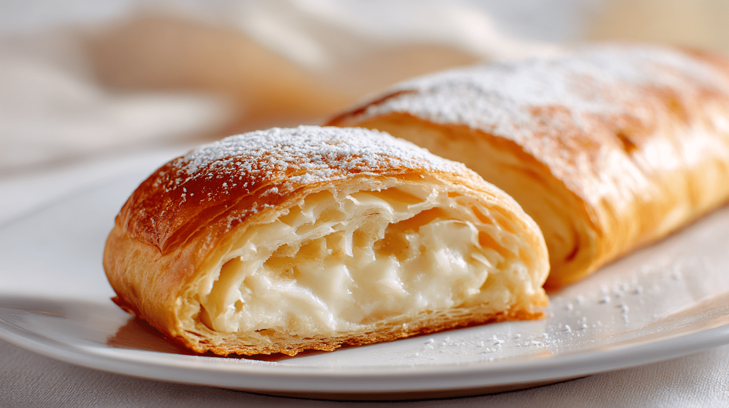 Millirahmstrudel aus der Vogelperspektive mit feiner Teigstruktur