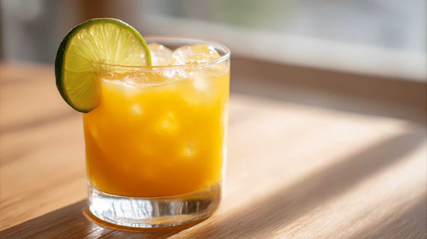 Serviervorschlag für original Poncha mit Eis und frischen Früchten