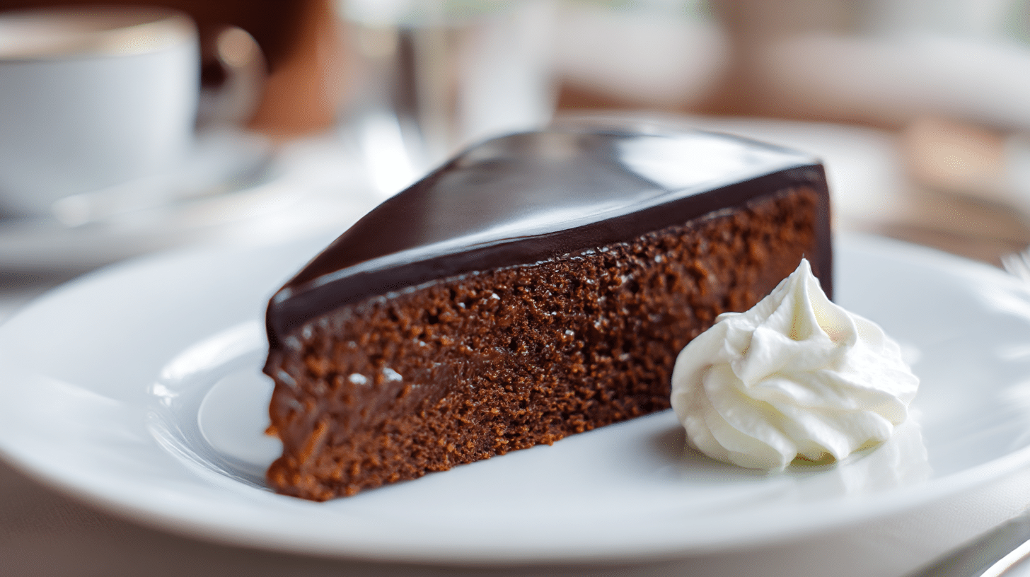 Angeschnittene Sachertorte mit sichtbarem Schokoladenkern, Rezept von Lafer