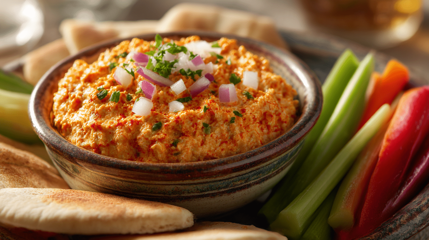 Original Tarama Dip angereichert mit frischem Gemüse als Beilage