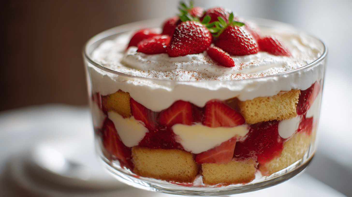 Löffel mit Portion des Original Trifle Rezept zum Probieren