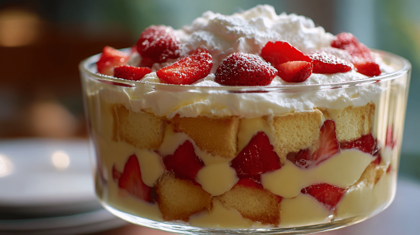 Serviertes Trifle auf einem dekorativen Dessertteller