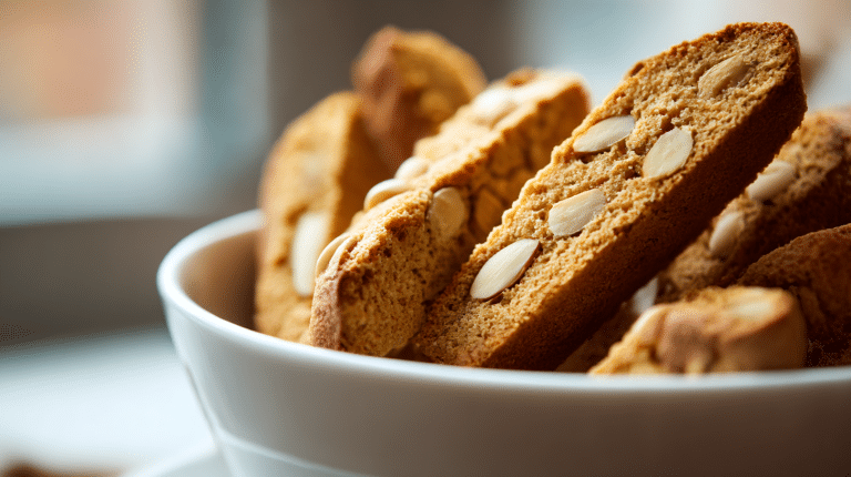 Biscotti Rezept Original 6 Original Biscotti in verschiedenen Sorten auf einem rustikalen Holzbrett