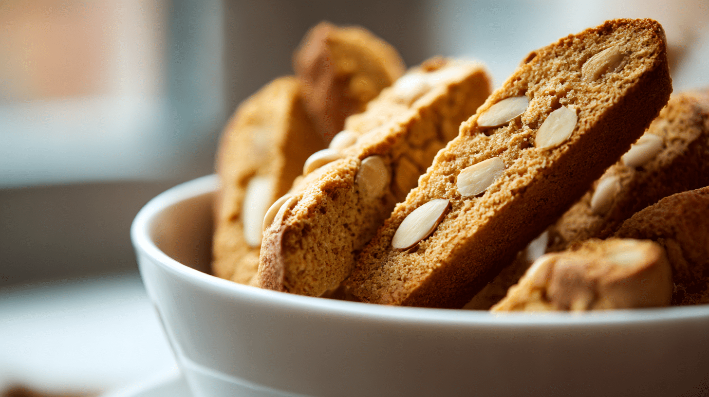 Original Biscotti in verschiedenen Sorten auf einem rustikalen Holzbrett