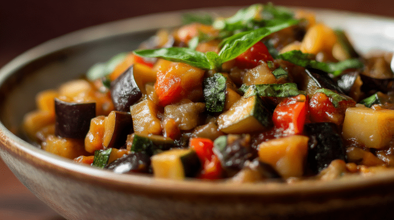 Caponata Original Italienisch 3 Caponata original italienisch in einer großen Schüssel, perfekt für das Teilen
