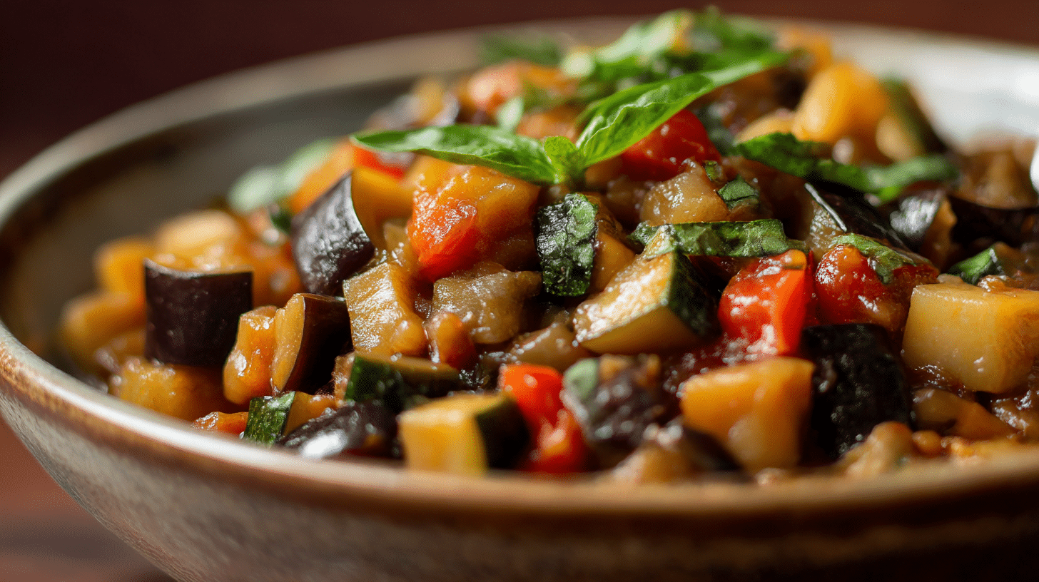 Caponata Original Italienisch 1 Caponata original italienisch in einer großen Schüssel, perfekt für das Teilen
