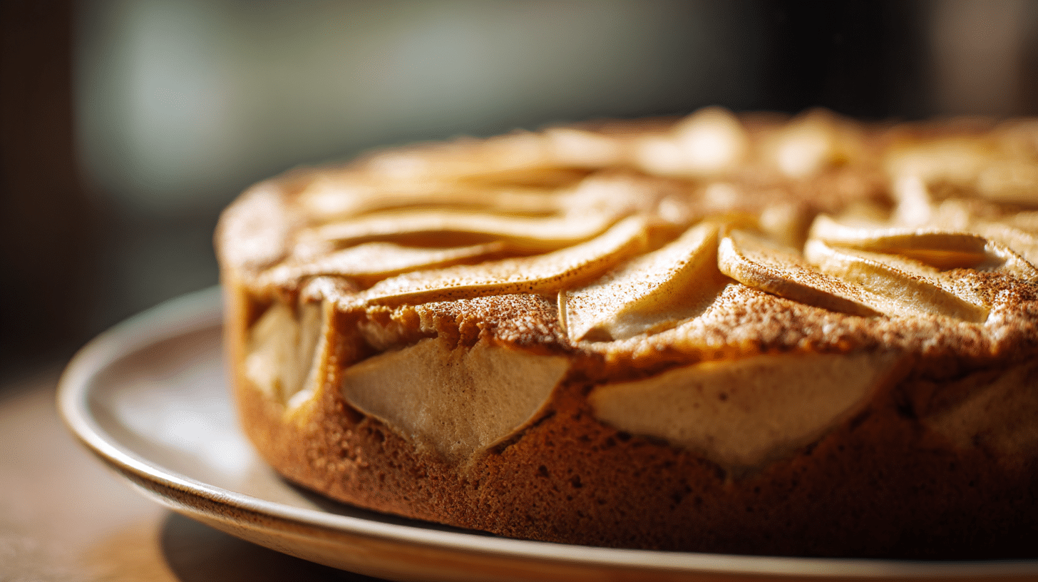 Original Elsässer Apfelkuchen in voller Pracht auf einem rustikalen Holzbrett