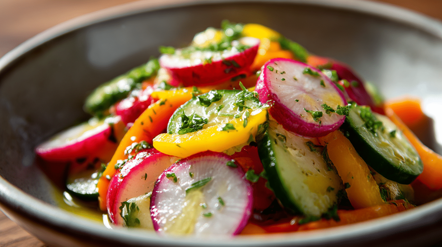Zubereitung von original Farmersalat mit frischen Zutaten in der Küche