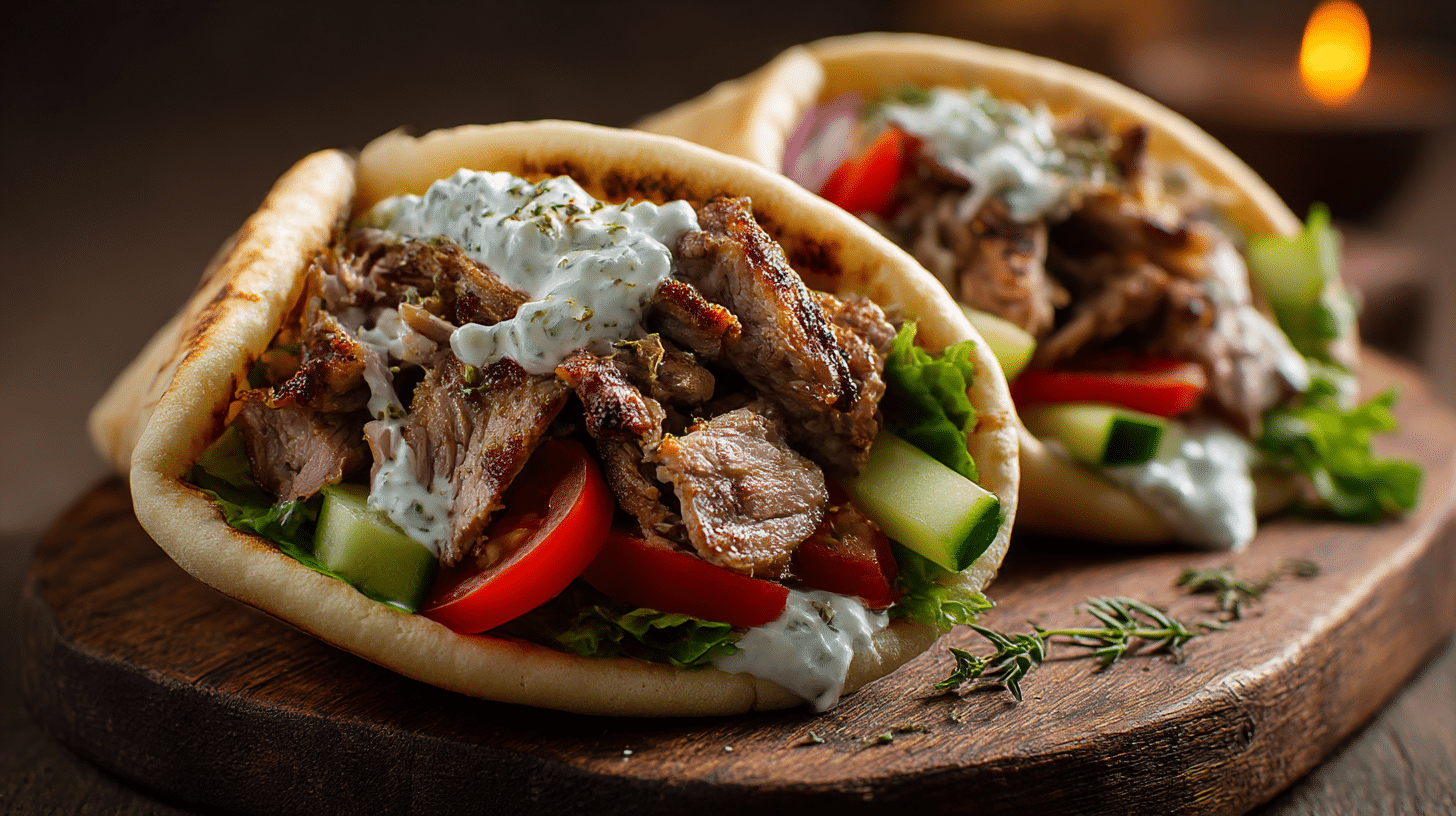 Original Gyros 1 Original Gyros auf Grillplatte, traditionell zubereitet mit frischem Gemüse