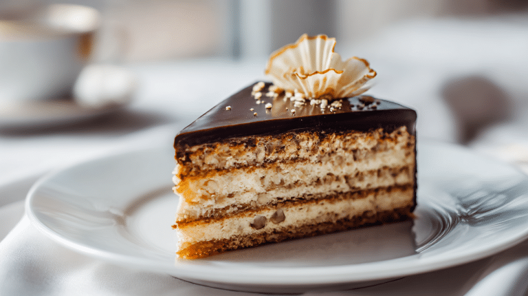 Vollständige Mozarttorte mit Schokoladenglasur und Nüssen