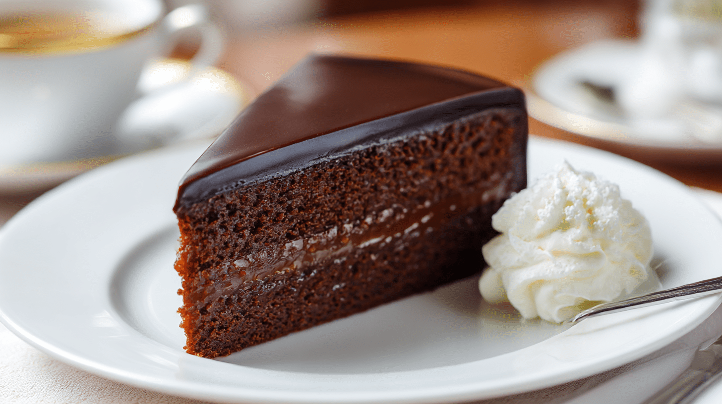 Original Sachertorte in klassischer Form mit Schokoladenglasur