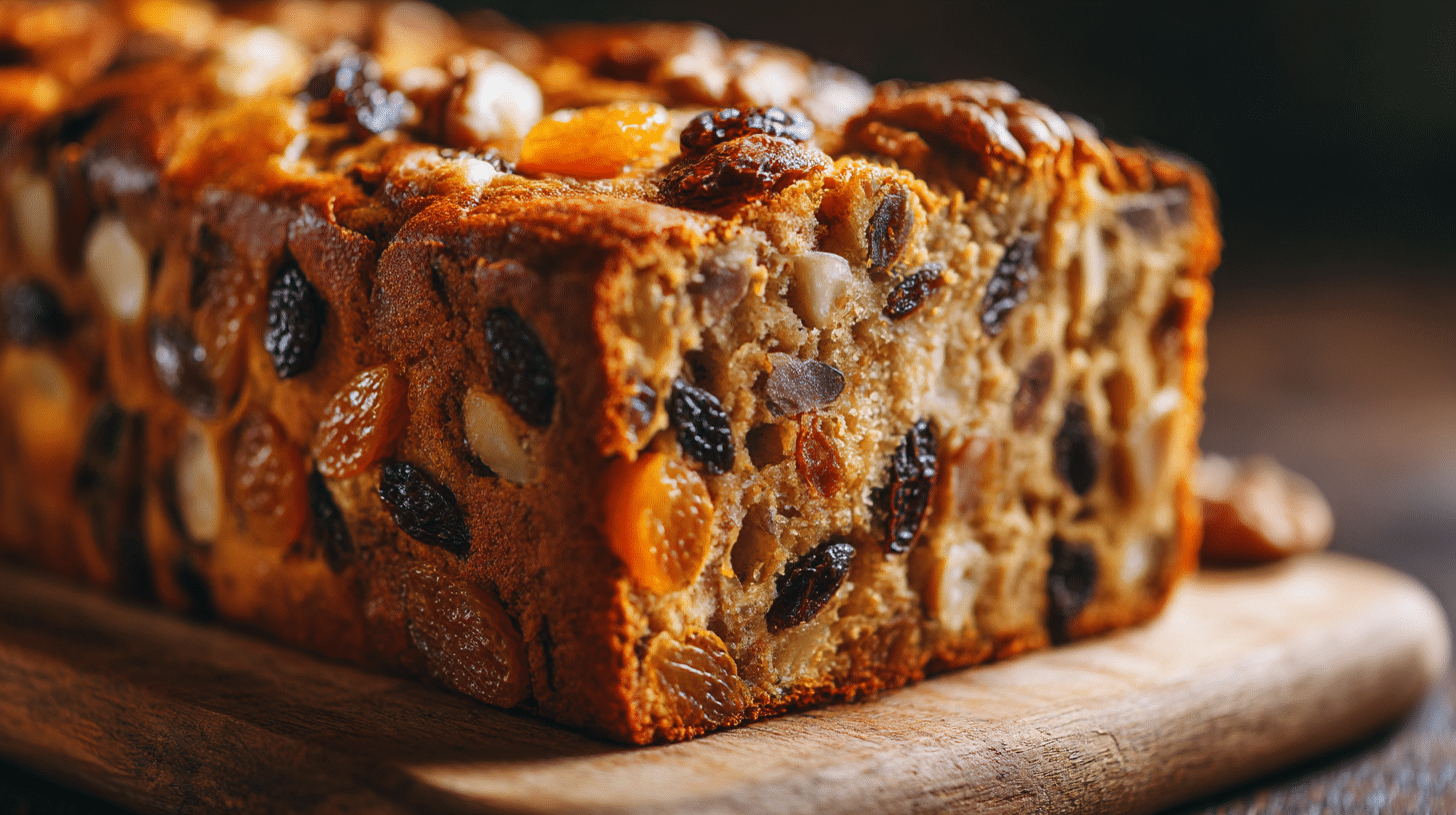 Nahaufnahme des Früchtebrot Rezept Oma mit köstlichen Nüssen und Früchten