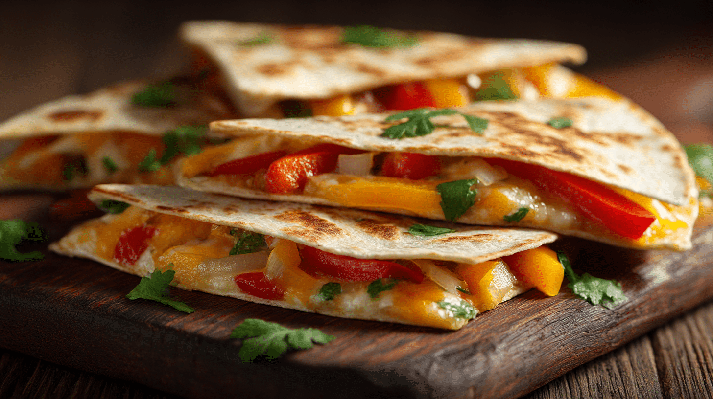 Quesadillas serviert mit frischer Guacamole und Salsa, ein klassisches mexikanisches Gericht