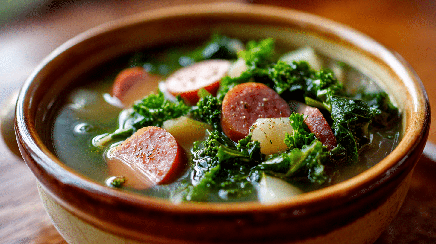 Grünkohlsuppe nach Omas Rezept auf einem festlich gedeckten Tisch
