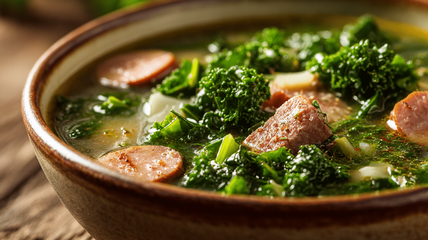 Grünkohlsuppe nach Omas Rezept 1 Grünkohlsuppe nach Omas Rezept in einer traditionellen Porzellan-Schüssel serviert