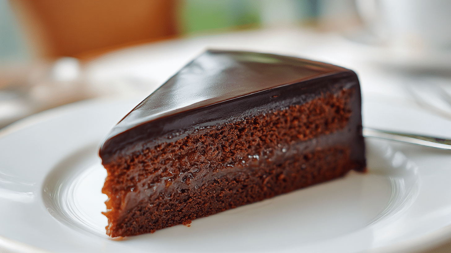 Nahaufnahme der eleganten Dekoration auf der original Sachertorte